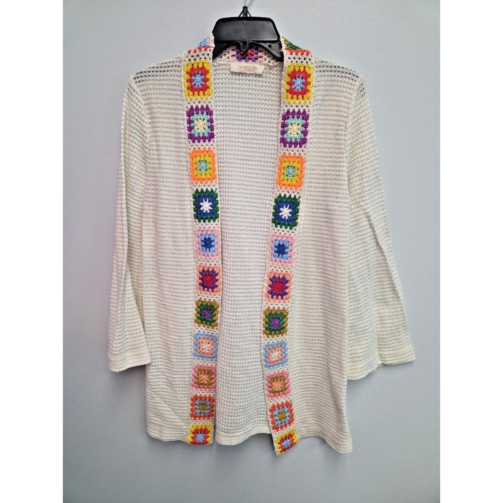 Rebellion  Crochet Granny Square cream open front Cardigan hippie boho 70s‎ Med